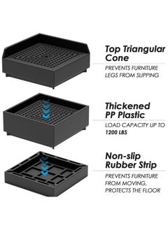 VUCATIN 4PCS Bed Foot Booster Sofa Floor Protector Furniture Risers Adjustable Furniture Bed Lift Duty Furniture Legs Lifters Couch Lifts for Sofa Supports Base Plastic Non-Slip (Black)  - Image 3