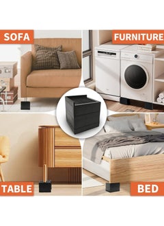 VUCATIN 4PCS Bed Foot Booster Sofa Floor Protector Furniture Risers Adjustable Furniture Bed Lift Duty Furniture Legs Lifters Couch Lifts for Sofa Supports Base Plastic Non-Slip (Black)  - Image 4