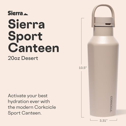 Corkcicle Sport Canteen - Keeps Drinks Cold 25 Hours - Stainless Steel Water Bottle - Triple-Insulated - Spill-Proof - Summer Drinkware Gift - Keeps Drinks Ice Cold - 20 oz - Desert - Image 2