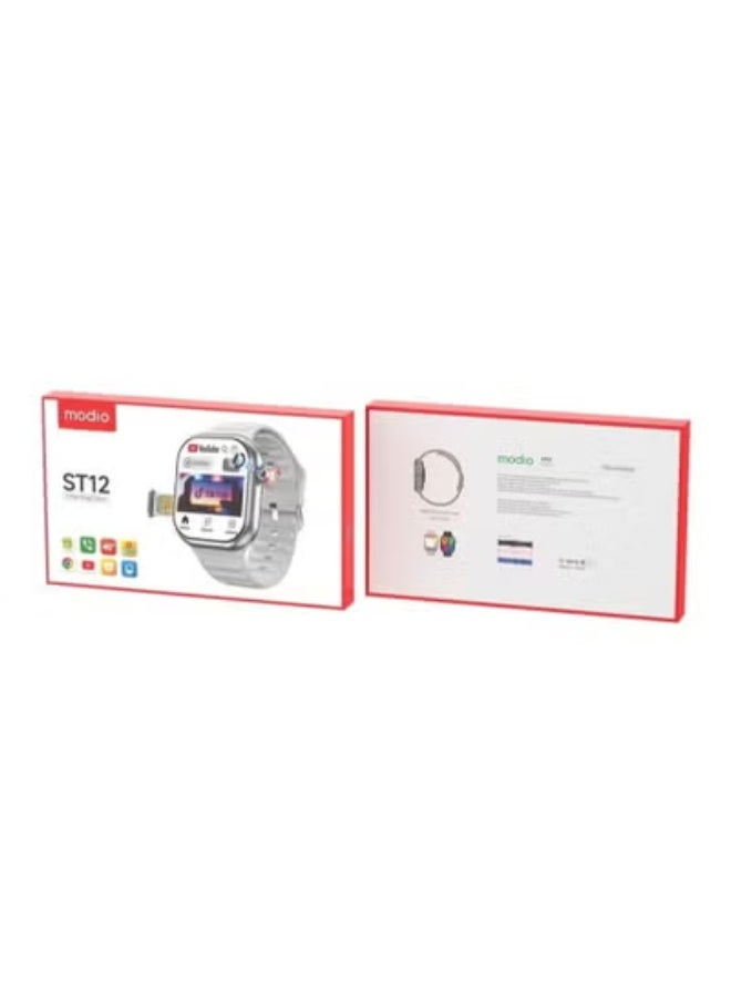 modio ST12 Smart Watch with 2.2-Inch Full Screen Display – 4G SIM Support, Fitness & Health Tracking, 3 Interchangeable Straps, Wireless Charging, Waterproof Bluetooth Smartwatch for Men & Women – Silver - Image 5