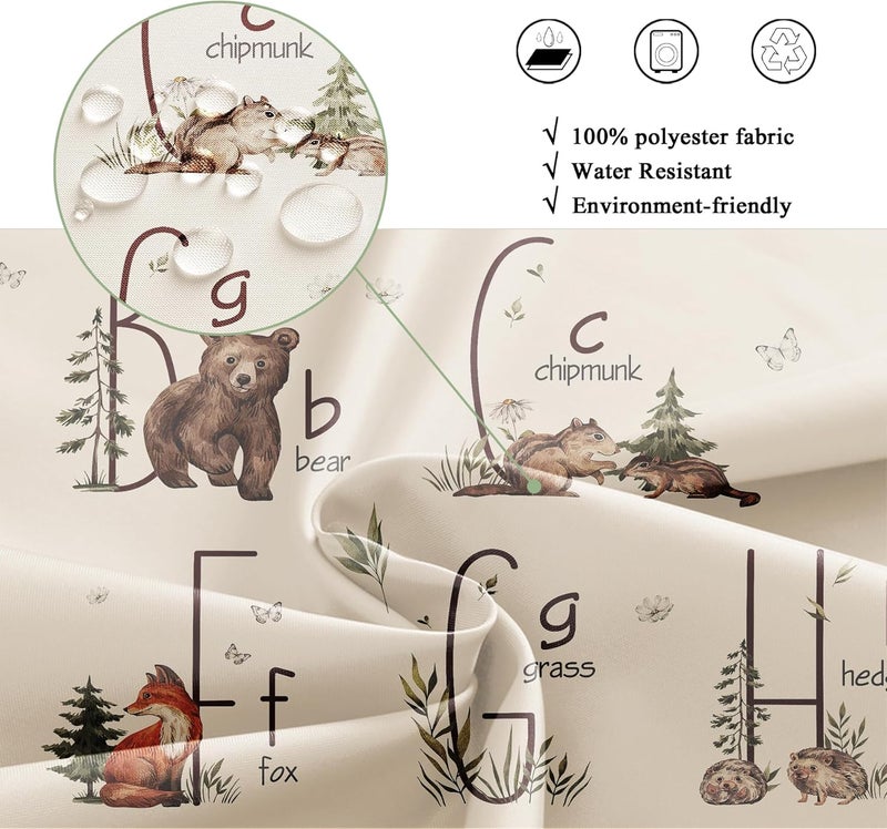 Riyidecor Kids Alphabet Shower Curtain for Bathroom Decor 60Wx72H Children Boho Woodland Cute Funny Animals ABC Learning Nursery Aesthetic Art Printed Fabric Polyester Waterproof 12 Pack Plastic Hooks - Image 5