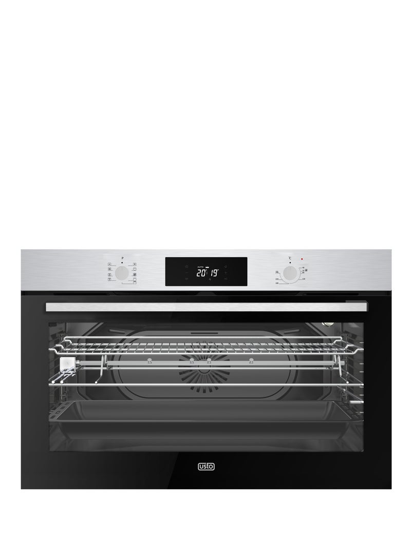 Usto Turkish Electric Oven, Built-in, Steel, 90 Cm, 98L,10 Functions, Digital Display, Timer, Grill, Turbo Fan, Triple Glass - ASB 910SSED