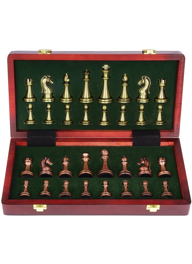 Agirlgle - Retro Metal Chess Set With Folding Wooden Chess Board And Classic Handmade Standard Pieces Metal Chess Set For Kids Adult - Image 1