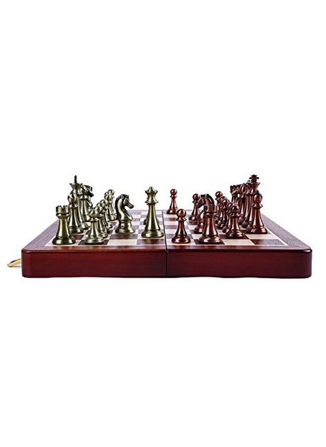 Agirlgle - Retro Metal Chess Set With Folding Wooden Chess Board And Classic Handmade Standard Pieces Metal Chess Set For Kids Adult - Image 1