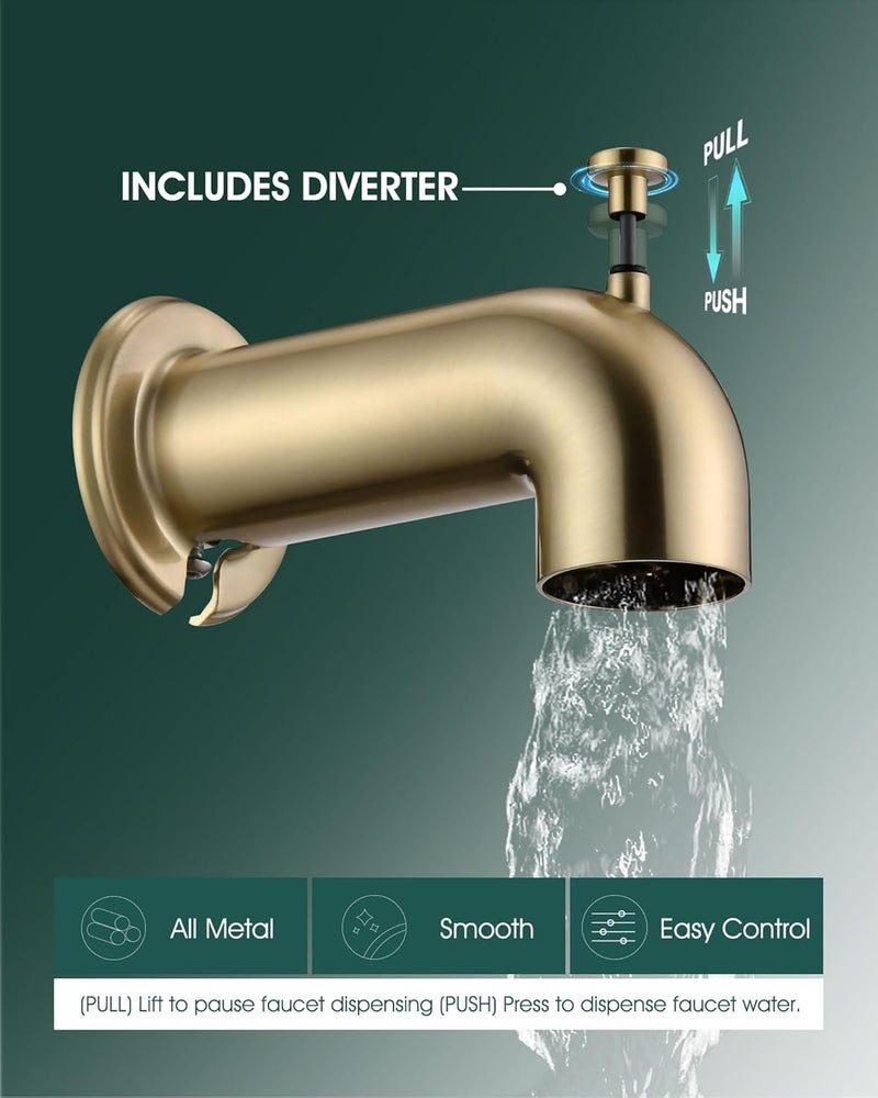 LOCALAND Slip-On Extra Long Tub Spout with Diverter, 1/2 Inch Slip Fit Connection,Brushed Gold - Image 5