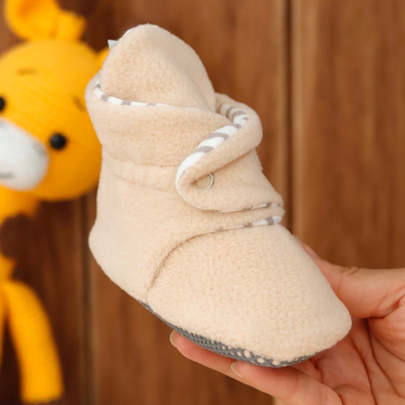Ella Bonna Polar Baby Slippers, Non-Slip Sole, Organic Cotton Lined, First Step Home Slippers, Beige  - Image 5