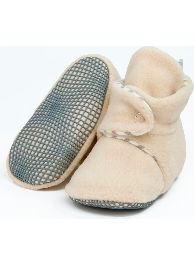 Ella Bonna Polar Baby Slippers, Non-Slip Sole, Organic Cotton Lined, First Step Home Slippers, Beige  - Image 2