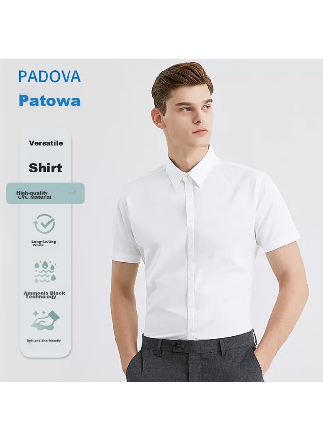 Patova Patuowa Short-sleeve Shirt For Men, Summer White Shirt, Korean-style Slim Fit, Business Casual Cotton Shirt, White, 6XL - Image 1