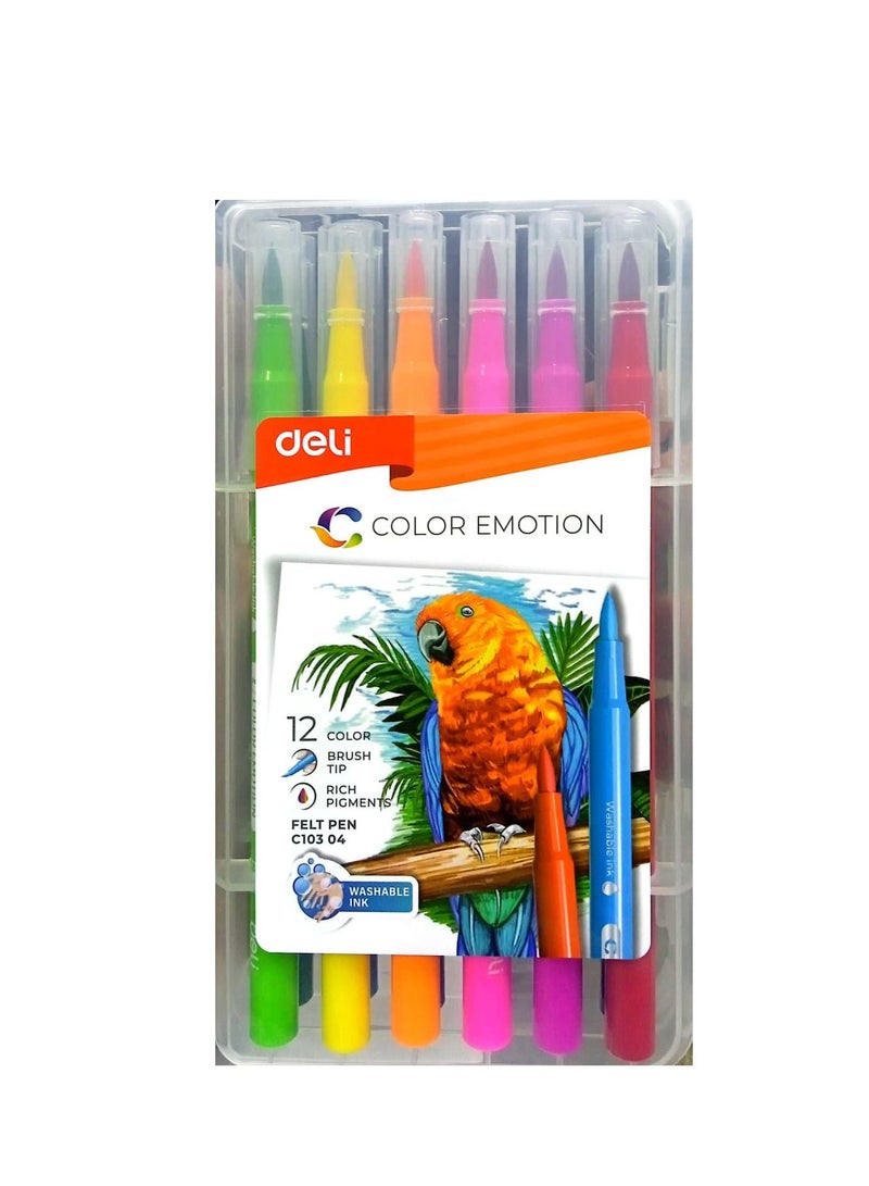 Deli 12-Piece Color Emotion Felt Pen Multicolour - Image 1