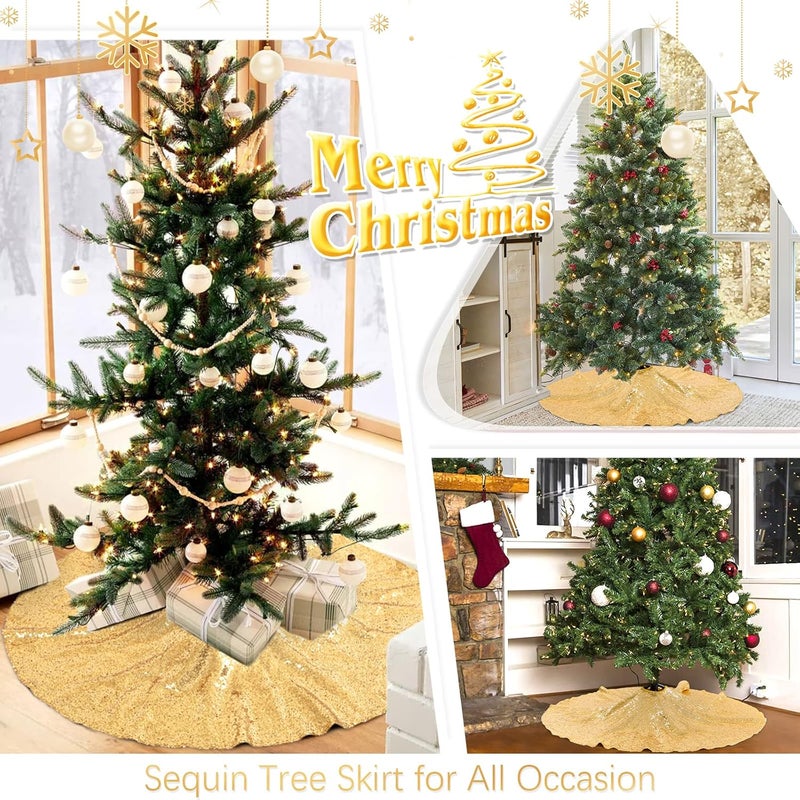 BCOOL 48 Inch Gold Xmas Tree Skirt Christmas Decorations Sequin Tree Skirt Cover New Year Party Indoor Holiday Tree Ornaments - Image 2