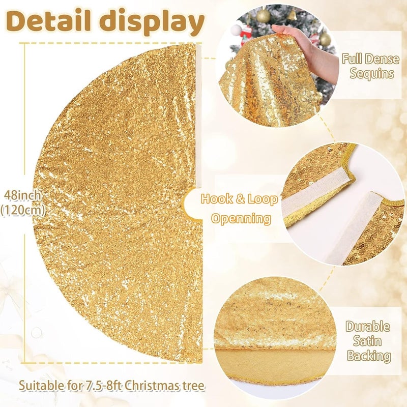 BCOOL 48 Inch Gold Xmas Tree Skirt Christmas Decorations Sequin Tree Skirt Cover New Year Party Indoor Holiday Tree Ornaments - Image 4