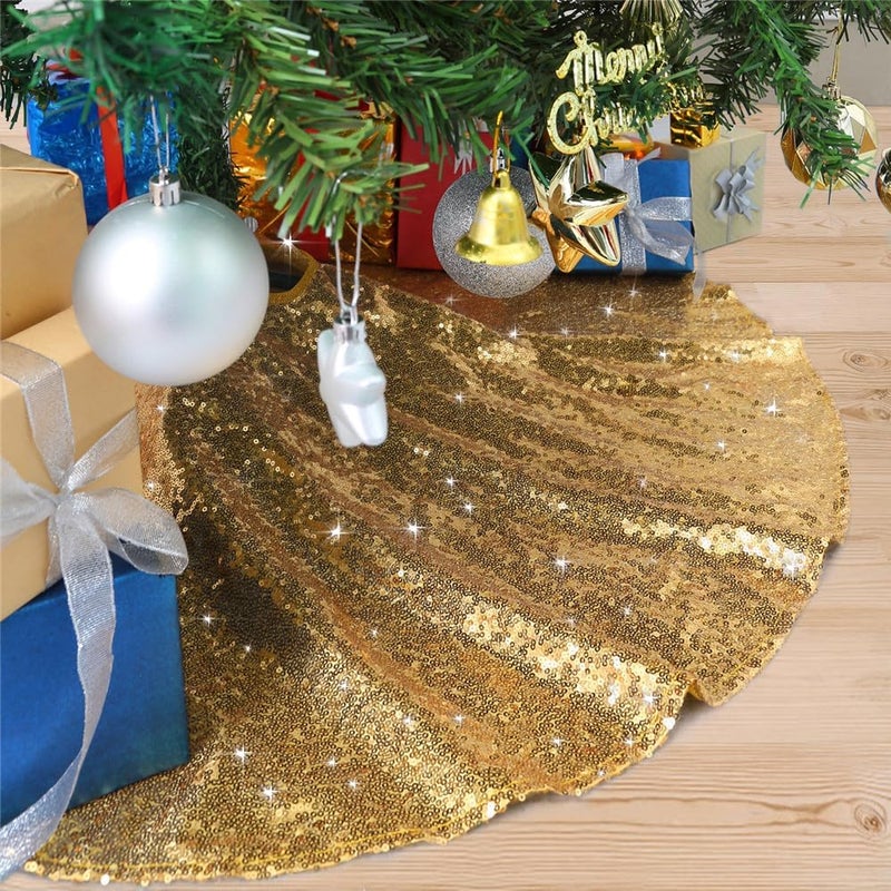 BCOOL 48 Inch Gold Xmas Tree Skirt Christmas Decorations Sequin Tree Skirt Cover New Year Party Indoor Holiday Tree Ornaments - Image 1