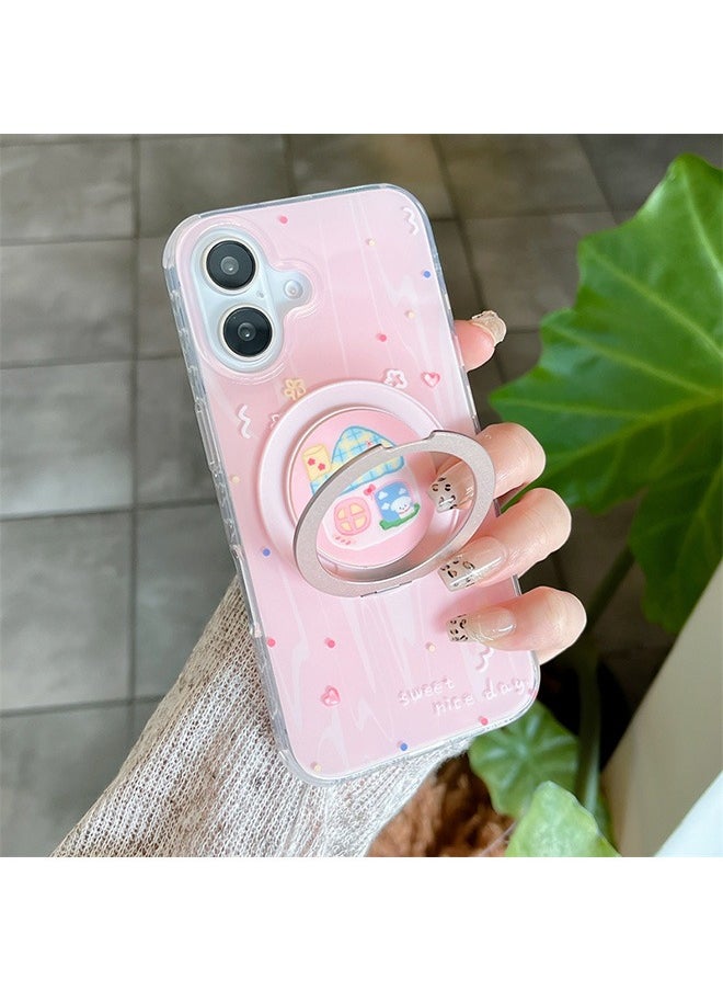 Generic - Case for iPhone 16 with Ring Stand, Cute House Cartoon Pattern Shockproof Case, Slim Case Compatible with iPhone 16, Silicone Material Anti-Fall Drop Protection Case for iPhone 16 6.1 inches - Image 1