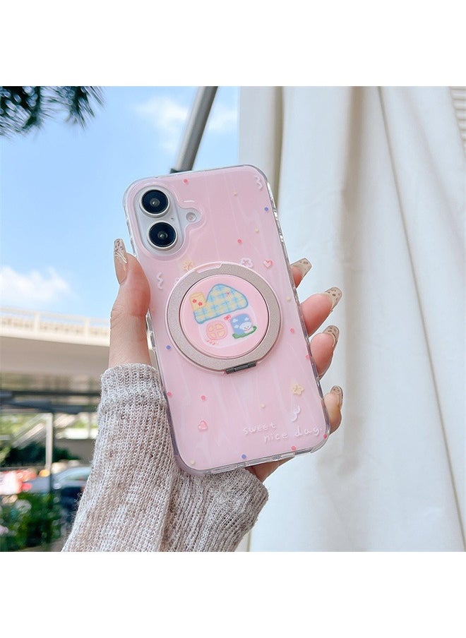 Generic - Case for iPhone 16 with Ring Stand, Cute House Cartoon Pattern Shockproof Case, Slim Case Compatible with iPhone 16, Silicone Material Anti-Fall Drop Protection Case for iPhone 16 6.1 inches - Image 1