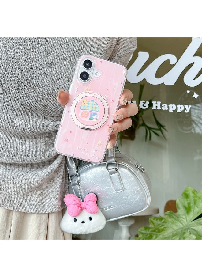 Generic - Case for iPhone 16 with Ring Stand, Cute House Cartoon Pattern Shockproof Case, Slim Case Compatible with iPhone 16, Silicone Material Anti-Fall Drop Protection Case for iPhone 16 6.1 inches - Image 1