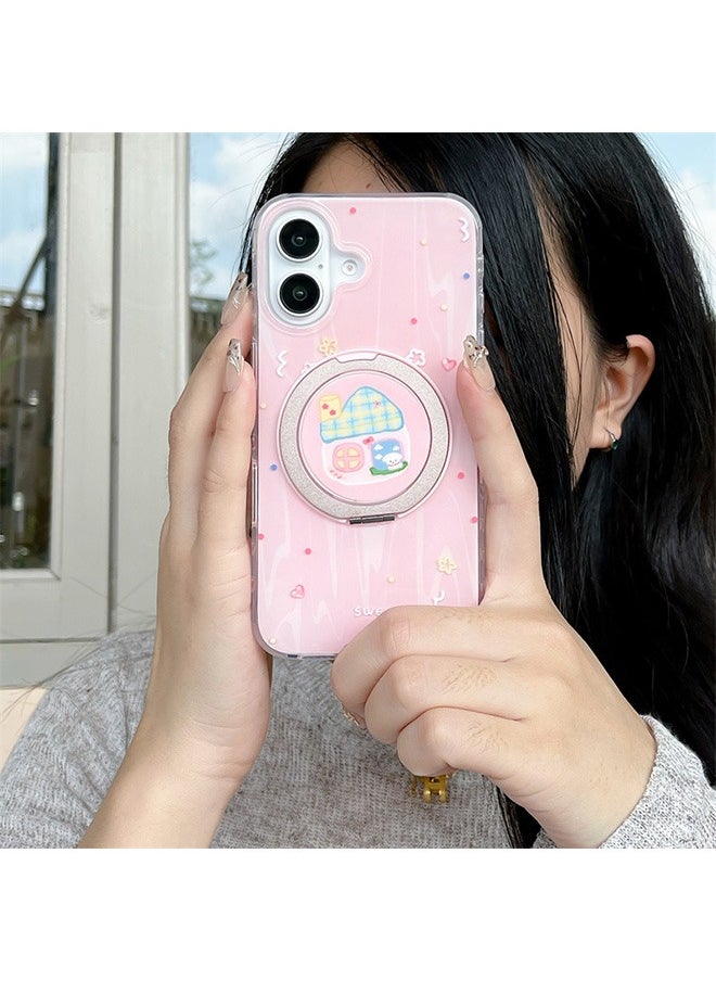 Generic - Case for iPhone 16 with Ring Stand, Cute House Cartoon Pattern Shockproof Case, Slim Case Compatible with iPhone 16, Silicone Material Anti-Fall Drop Protection Case for iPhone 16 6.1 inches - Image 1