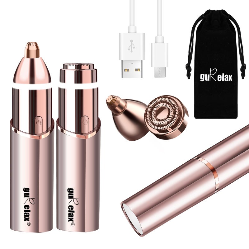 Gurelax Eyebrow & Facial Trimmer: 2-in-1 Electric Facial Hair Removal & Eyebrow Shaver (Built-in Mirror), Face Razor for Women with 2 Replacement Heads - Image 1