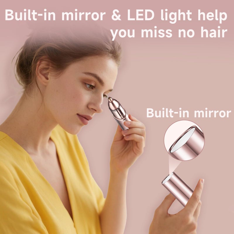 Gurelax Eyebrow & Facial Trimmer: 2-in-1 Electric Facial Hair Removal & Eyebrow Shaver (Built-in Mirror), Face Razor for Women with 2 Replacement Heads - Image 3