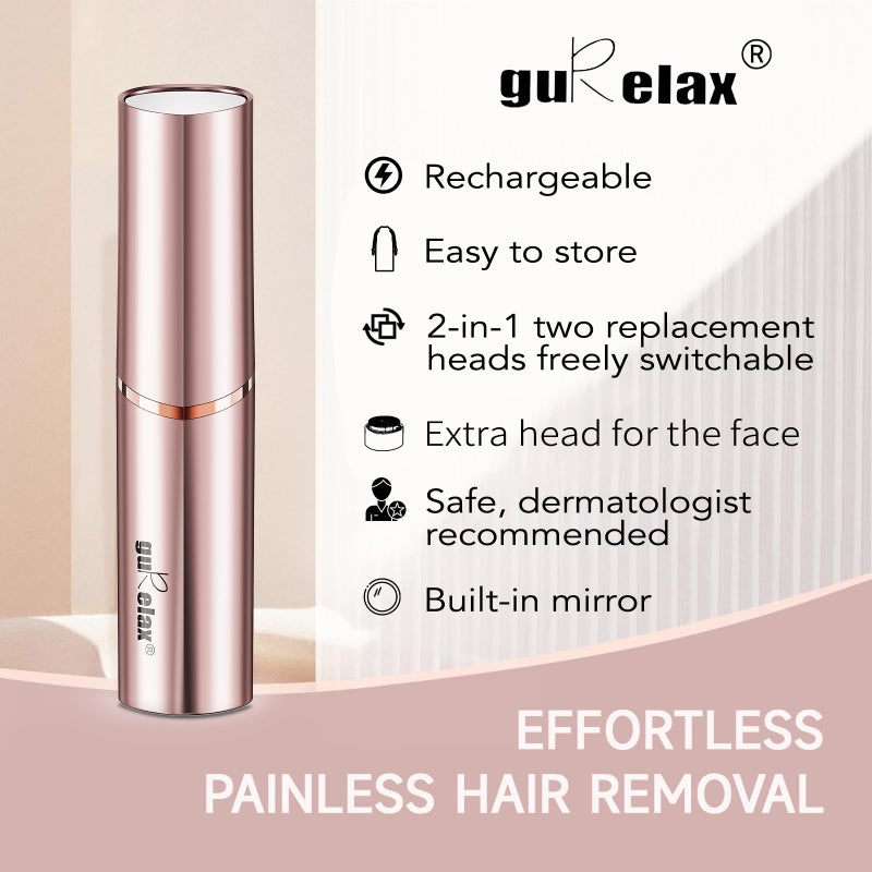 Gurelax Eyebrow & Facial Trimmer: 2-in-1 Electric Facial Hair Removal & Eyebrow Shaver (Built-in Mirror), Face Razor for Women with 2 Replacement Heads - Image 2