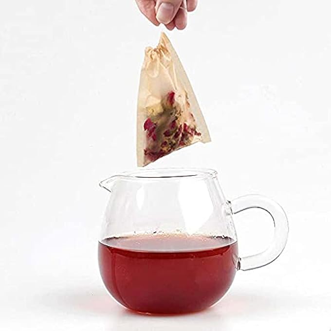 كاست ويف 100 قطعة من أكياس فلتر الشاي القابلة للتحلل الحيوي مصنوعة من لب الخشب للاستخدام مرة واحدة مع سلك سحب وملعقة خشبية صغيرة واحدة - Image 3