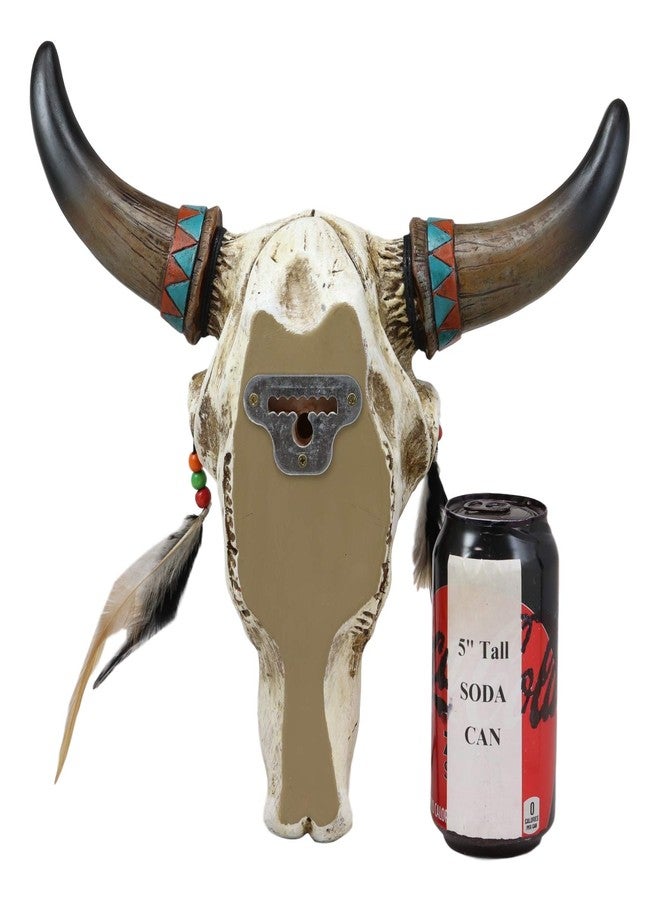 Ebros Gift Ebros 12.5" Wide Western Southwest Steer Bison Buffalo Bull Cow Horned Skull Head with Faux Turquoise Diamond and Dream Catcher Feathers with Beads Wall Mount Decor Native Animal Totem Bust Skulls - Image 5