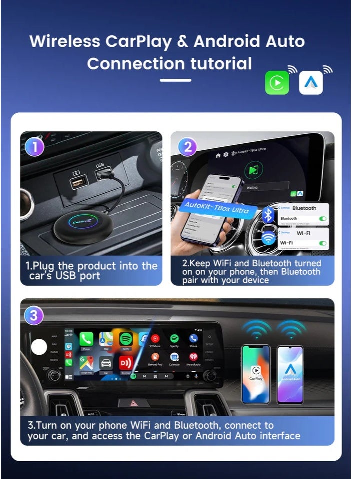 Carlinkit TBox Ultra AI Box | Android 15 Smart Car Adapter | Wireless CarPlay & Android Auto | 8GB RAM 128GB ROM | Qualcomm 8-Core | 3-in-1 In-Car Entertainment System 2026 Model - Image 3