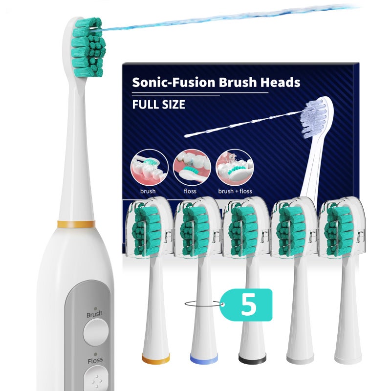 ZoCCee Replacement Heads for Waterpik Sonic Fusion 2.0, Extra-Large Size Flossing Toothbrush Head fit for Water pik SF-01 SF-02 SF-03 SF-04 (White, 5 Count) - Image 1