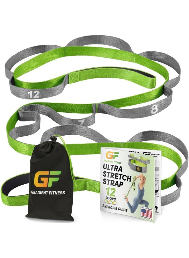 Gradient Fitness Stretching Strap for Physical Therapy, 12 Multi-Loop Stretch Strap 1" W x 8' L, Neoprene Handles, Physical Therapy Equipment, Yoga Straps for Stretching, Leg Stretcher (Green) - Image 1