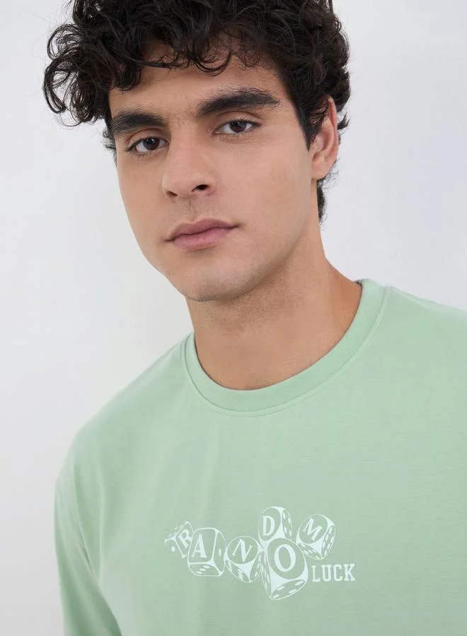 Styli Green Men Green Graphic Print Oversized Jersey T-Shirt for Men | Best Price UAE