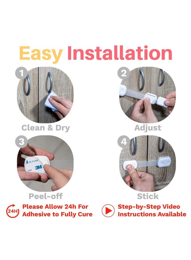 INAYA 6-Pack Child Proof Locks for Cabinet Doors, Drawers, Fridge, Toilet Seat, Dishwasher, Trash Can, Cupboard - 3M - No Drilling - Child Safety Locks for Cabinets and Drawers - Baby Proofing Cabinets Lock - Image 5