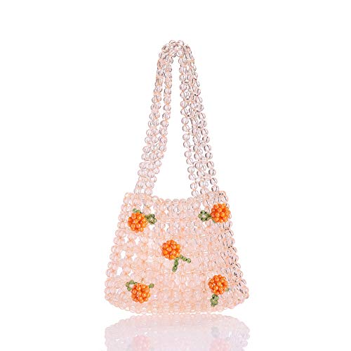 YIFEI Women Orange Colored Transparent Flower Beaded Acrylic Shoulderbag Evening Bags for Wedding Party - Image 1
