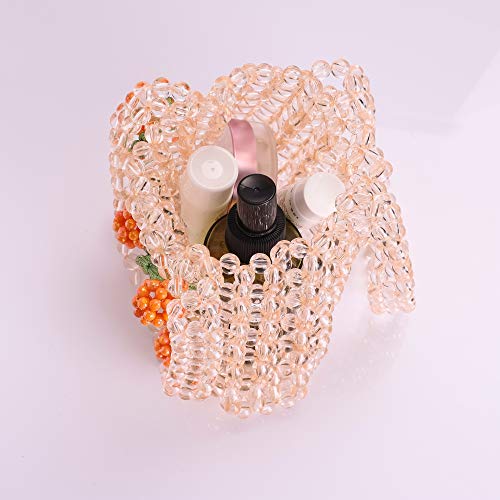 YIFEI Women Orange Colored Transparent Flower Beaded Acrylic Shoulderbag Evening Bags for Wedding Party - Image 5