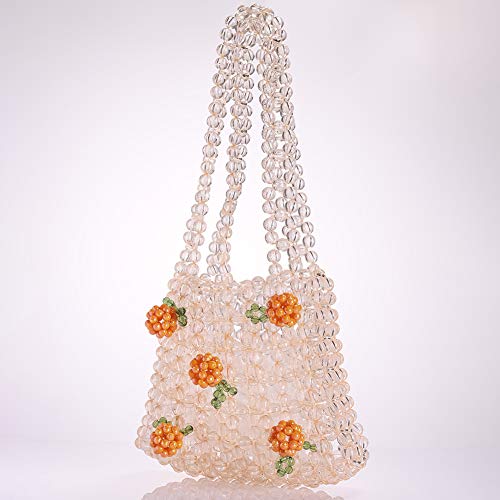 YIFEI Women Orange Colored Transparent Flower Beaded Acrylic Shoulderbag Evening Bags for Wedding Party - Image 3