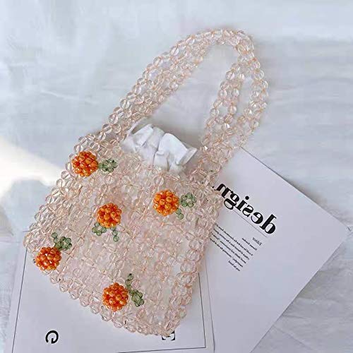 YIFEI Women Orange Colored Transparent Flower Beaded Acrylic Shoulderbag Evening Bags for Wedding Party - Image 2