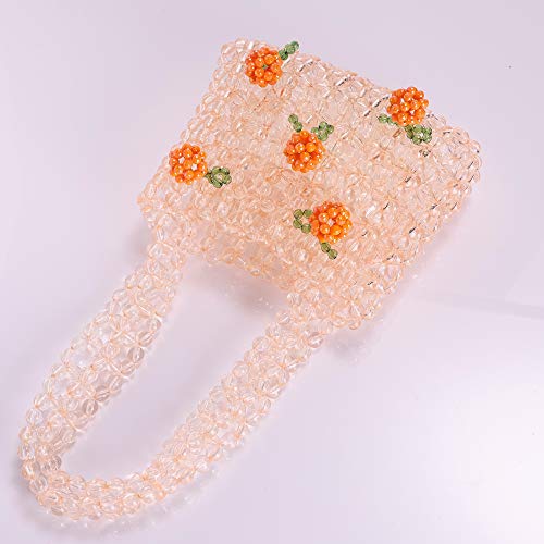 YIFEI Women Orange Colored Transparent Flower Beaded Acrylic Shoulderbag Evening Bags for Wedding Party - Image 4
