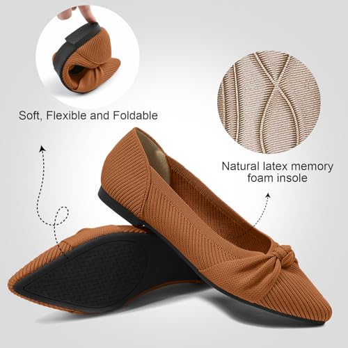 TINGRISE Women's Flats Shoes Comfortable Dressy Pointed Toe Knit Washable Ballet Flat Brown US8 - Image 3
