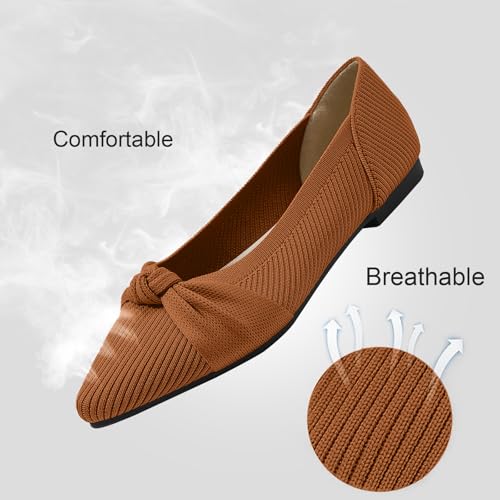 TINGRISE Women's Flats Shoes Comfortable Dressy Pointed Toe Knit Washable Ballet Flat Brown US8 - Image 2
