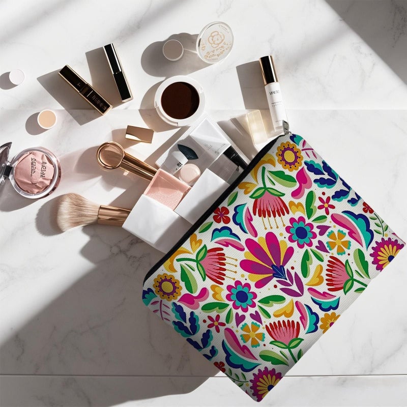 Double Sided Cosmetic Bag With Floral Print 5.9in 8.66in For Travel Storage - Image 4