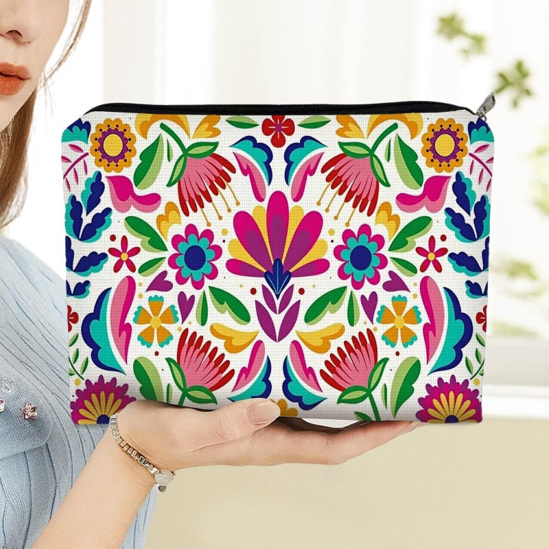 Double Sided Cosmetic Bag With Floral Print 5.9in 8.66in For Travel Storage - Image 1