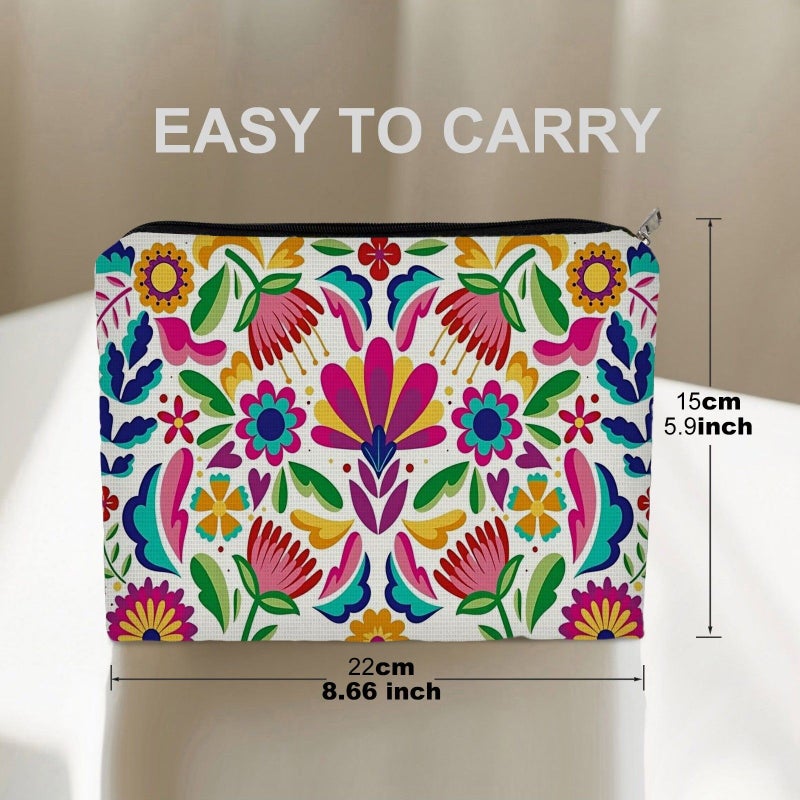 Double Sided Cosmetic Bag With Floral Print 5.9in 8.66in For Travel Storage - Image 3