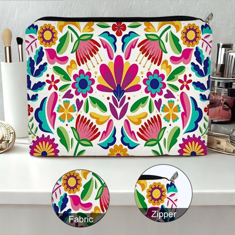 Double Sided Cosmetic Bag With Floral Print 5.9in 8.66in For Travel Storage - Image 5