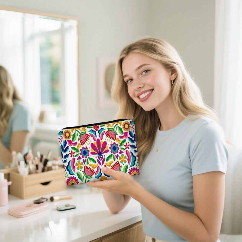 Double Sided Cosmetic Bag With Floral Print 5.9in 8.66in For Travel Storage - Image 2