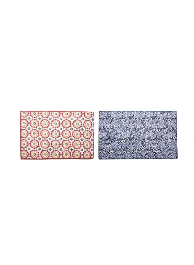 OAN Ultra Absorbent Reversible 58x38 cm Microfiber Dish Drying Mat and Protector for Kitchen Counter Tops, Sinks - Folds for Compact Storage - Extra Large, (Cirlce and Blue) (Pack of 2) - Image 1