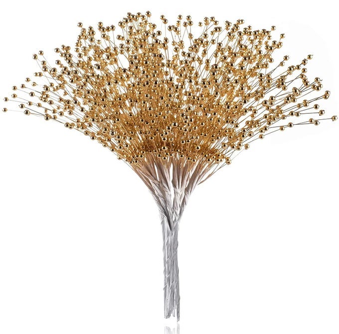 50PCS BEADED STICK BRIDE WEDDING PEARL BOUQUET PARTY DECORATION CHRISTMAS DECORATIONS 4MM PEARL BOUQUET CHRISTMAS FLOWER CHRISTMAS TREE PICKS AND SPRAYS GOLD