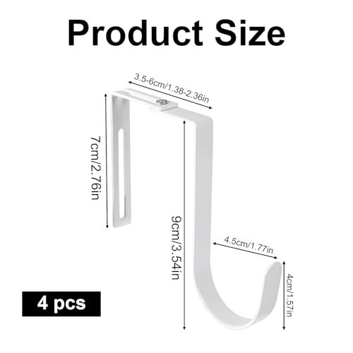Fukaisu 4pcs Adjustable Cubicle Hooks Heavy Duty Wide Over the Door Wreath Hanger Hooks for Clothes Organizer Towel Rack Coat Hat for Wall Closet Home Bedroom Office No Drilling Shelf AccessoriesWhite - Image 3