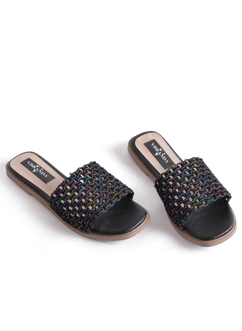 Vbranda - Slipper Flat Mesh Multi Colors-BLACK - Image 1