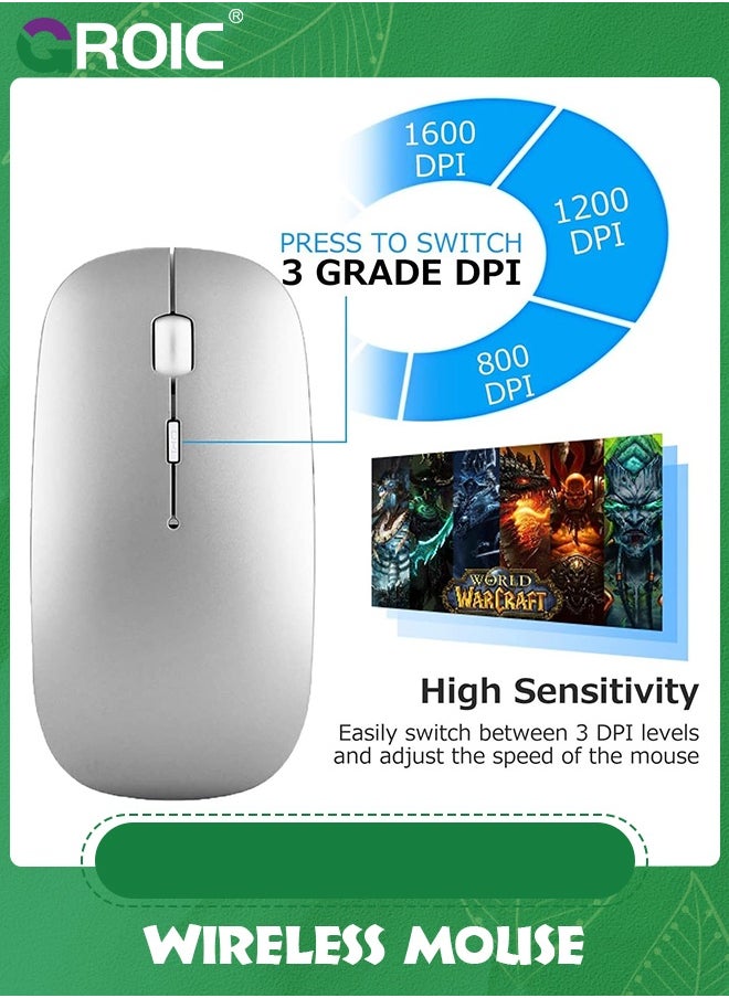 GROIC - Wireless Mouse, 2.4G Noiseless Mouse with USB Receiver Portable Computer Mouse for PC, Tablet, Laptop,Slim Mouse Silent Mice Noiseless - Image 1
