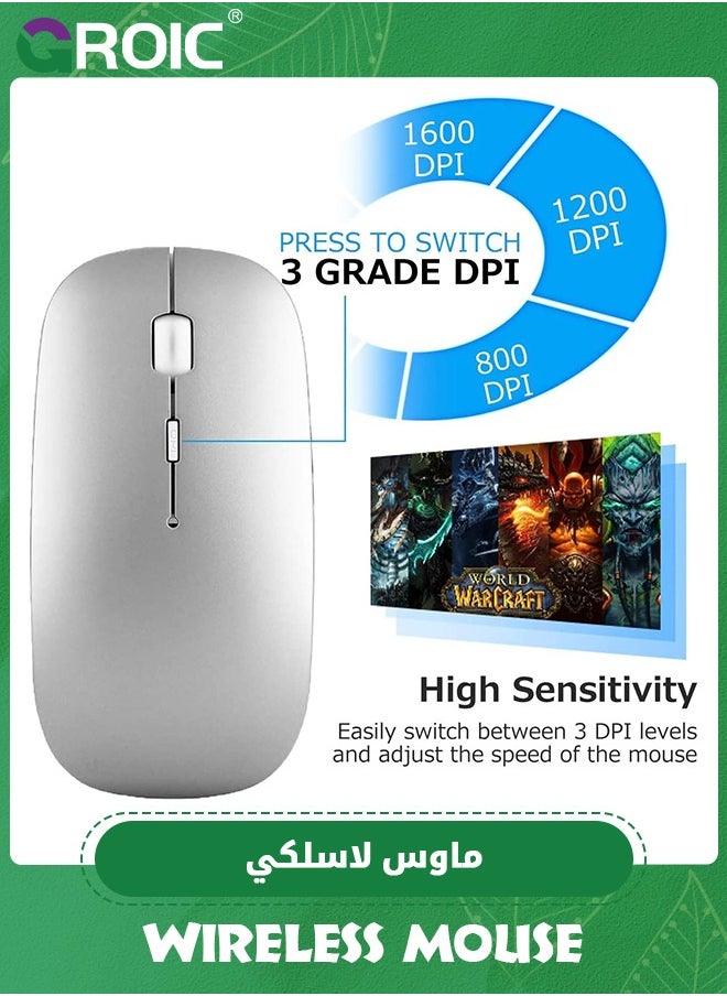 GROIC - Wireless Mouse, 2.4G Noiseless Mouse with USB Receiver Portable Computer Mouse for PC, Tablet, Laptop,Slim Mouse Silent Mice Noiseless - Image 1
