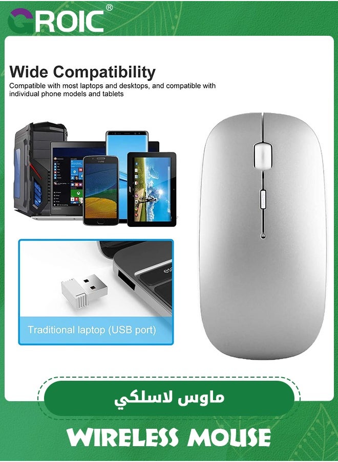 GROIC - Wireless Mouse, 2.4G Noiseless Mouse with USB Receiver Portable Computer Mouse for PC, Tablet, Laptop,Slim Mouse Silent Mice Noiseless - Image 1