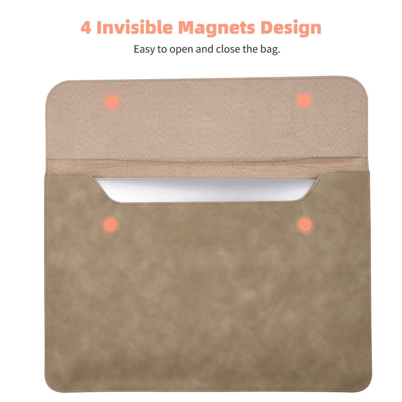 Laptop Sleeve: 15.6 Inch Yellow Frosted PU Material With 4 Invisible Magnets - Slim Lightweight Design Laptop Case for Office Home Travel - Image 3